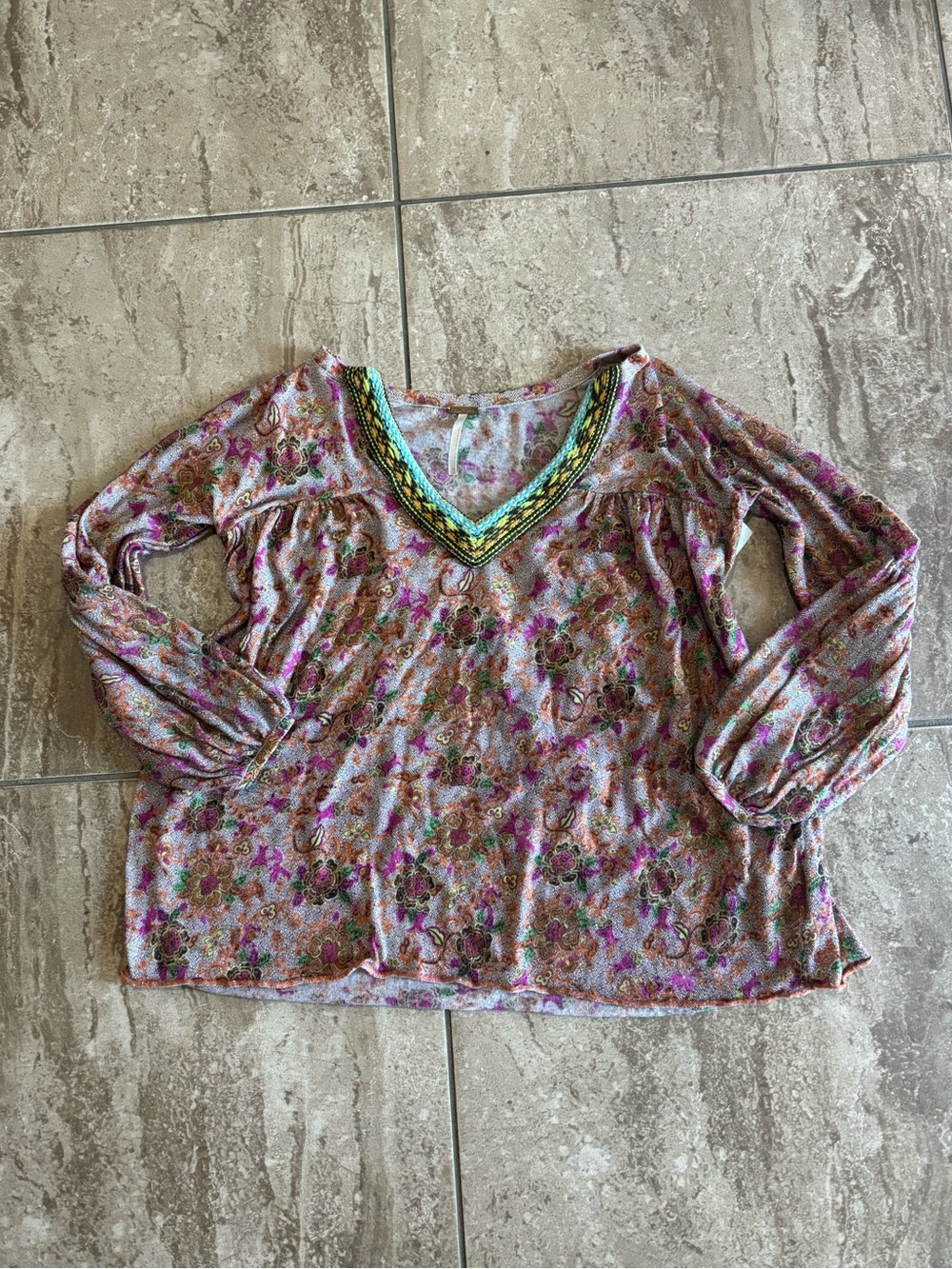 Free People wool floral festival long sleeve blouse